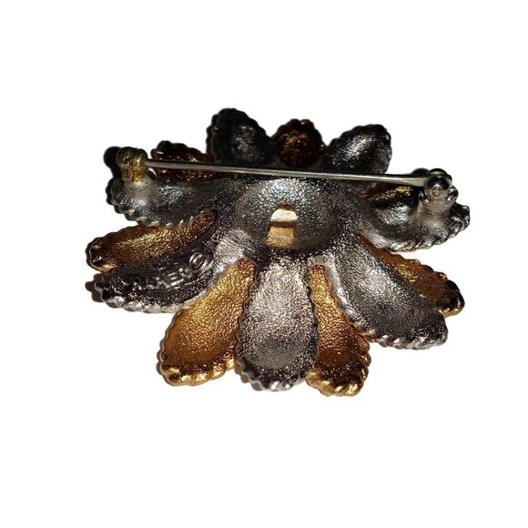 1960's Signed Napier Sunflower Brooch in Gold Tone and Rhodium Plated Metal - Picture 5 of 6